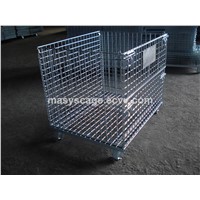 Foldable Metal Storage Cage Wire Mesh Container with Wheels