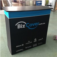 Fabric Covered Metal Counter Display Stand with wood surface