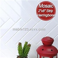 2"x8" herringbone white mosaic kitchen wall tiles