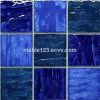 Wave pattern pool mosaic blue blend ,4''x4'' square mosaic tile