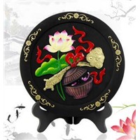 Good luck and family harmony lotus and box plate activated carbon carving gift and crafts