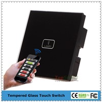 UK Standard 1 Gang Remote Control Light Touch Switch With Tougned Glass Panel