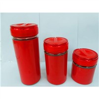 3-piece glass canister set with handle