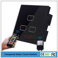 UK Standard 3 Gang 1 Load Wi-Fi&amp;amp;RF Remote Control Light Dimmer Switch With Crystal Glass Panel