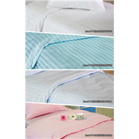 Satin Stripe Hospital Bed Sheet Set (Bed Sheet Pillow Case Duvet Cover)