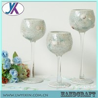 Tall glass mosaic crystal globe candle holder