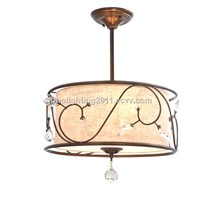 2016 JUHO Chandelier Light New Item Bronce with 3 Lights Flaxen Fabric Drum Shade Crystal HC1008-3