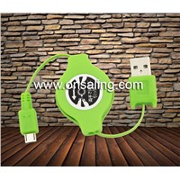Retractable usb data cable with strain relief for smart phone