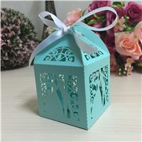 White Mr&amp;amp;Mrs Laser Cut Candy Gift Boxes With Ribbon Wedding Party Favor Creative Favor Boxes