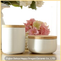White Ceramic Candle Container with Wood lid