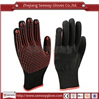 Seeway P01 13 gauge black nylon safety glove with pvc dots for workers