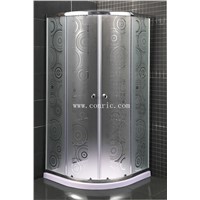 Sliding door shower enclosure with sector tray