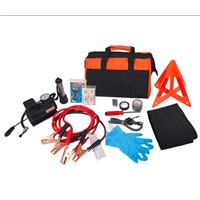 Roadside Auto Emergency Kit for Car 41 Pieces Jumper Cables, LED Flashlight, First Aid Kit, inflator