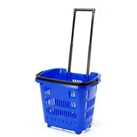 Plastic rolling shopping basket with two wheels for supermarket