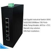 5 RJ45 Ports Full Gigabit Unmanaged Industrial Ethernet Switches I505C