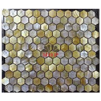 yellow wall paper mother of pearl mosaic tile