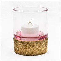 Round Clear Glass Candle Holder With Wood Stand