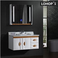 New Style PVC Solid Wood Bathroom Vanity, Mirror Cabinet with LED Touch Lamp