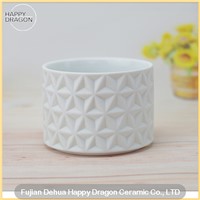 Engraved White Ceramic Candle Container Wholesale for Home Decoration