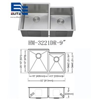 Unequal Double Bowl Stainless Steel Undermount Sink for Countertop