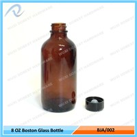 Wholesale 8oz Amber Cobalt Blue Green Boston Round Glass Bottles with Poly Cone Black Phenolic Cap