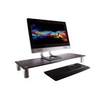 Large Multimedia Desktop Stand, Black Glass TV Screen Riser