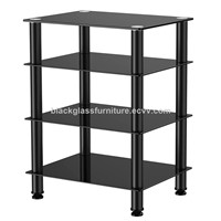 Black Glass Audio Video Shelving Floor Stand 4-Tier Media Component Stand Audio Cabinet with Glass Shelf AV0082