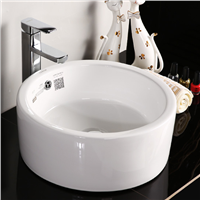 Round Countertop Ceramic Sink Bathroom Vessel Sink with Overflow