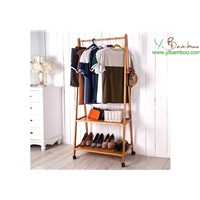 Movable Clothes Hat &amp;amp; Coat Bamboo Shelf Stand