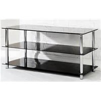 Black Glass 2 Shelves Chrome Plated Finish TV Stand