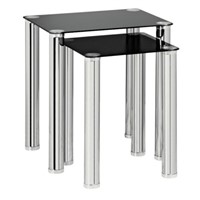Nest of 2 Coffee Side End Tables - Black Glass