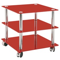 Red Black White Glass Side Table with Wheels
