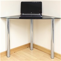 Black Glass Corner Computer/PC/Laptop Desk Home/Office/Study Table Chrome Legs