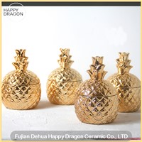 Pineapple Golden Ceramic Candle Jar with Lid