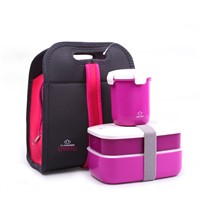 Bento Lunch Box w/ Water Mug Soup Mug &amp;amp; Insulated Carry Lunch Tote Bag Food Container Lunchbox Microwave Safe BPA Free
