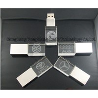 Square Crystal USB 2.0 Flash Drive with LED Light of Different Color