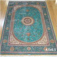 Blue Handmade Hand Knotted Chinese Persian Style Silk Carpet Rug