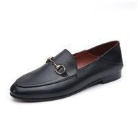 Comfortable Genuine Leather Women Casual Black Flat Loafer Shoes(DY061-1)