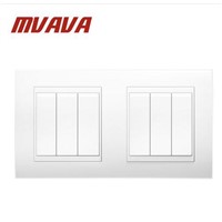 MVAVA 6 Gang Double Electrical Wiring Push Button Switch Wall Switch 16A 110~250V 220V Fire Proof White PC Panel