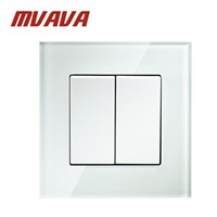 MVAVA Push Button Light Wall Switch 2 Gang 1 Way 16A 250V Luxury Crystal Glass Panel