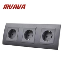 MVAVA Triple EU Standard Wall Socket Black PC Panel 3 Frame AC 110~250V 16A Germany Type Power Plug Outlet Sockets