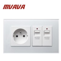 MVAVA White Crystal Panel AC250V Wall French Power Wall Socket with USB Socket Double FR Standard Socket &amp;amp; USB Socket