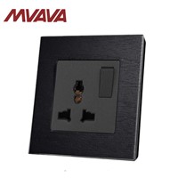 MVAVA 3 Pin Multifunction Wall Light Socket Black Artificial Wood Panel UK 13A Switched Socket with LED Indicator 86*90M