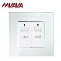 MVAVA Universal Electrical Double Computer Wall Socket Luxury Crystal Glass Panel 10A 110~250V 220V PC Wall Outlet