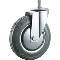 Industrial Caster Wheel Hardware Gray Rubber 5 Inches Thread Stem Roller Bearing Wheels