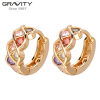 Saudi 22k Gold Jewelry New Design Colorful Stone Gold Earrings for Girls