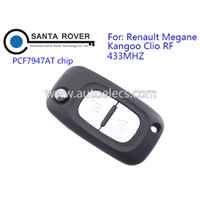 High Quality Renault Megane Kangoo Clio RF 2 Button Remote Flip Key PCF7947AT Chip 433Mhz