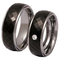 Tungsten Carbide Faceted Wedding Band Ring