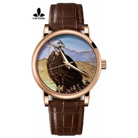 CHIYODA Men's Luxury Gold Watch Enamel Painting Automatic Watch with Swiss Movement Leather Strap - Enamel 11