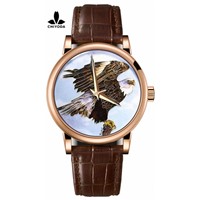 CHIYODA Women's Luxury Gold Watch Enamel Painting Automatic Watch with Swiss Movement Leather Strap - Enamel 10